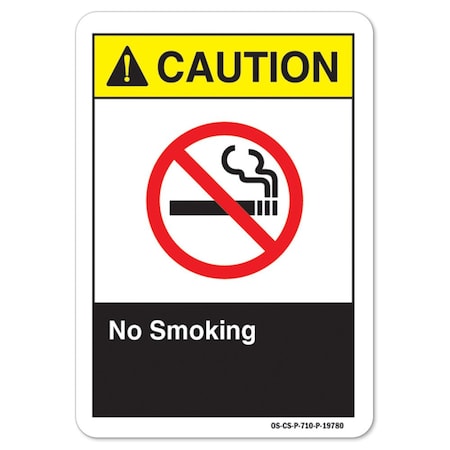 ANSI Caution Sign, No Smoking, 10in X 7in Rigid Plastic